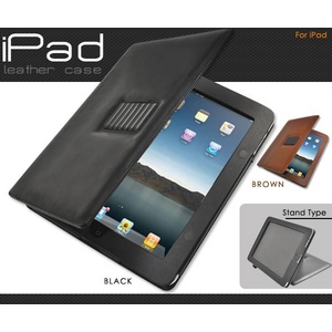 iPad ケース　高級感あふれる♪スタンド付きレザーケース(ブラウン)